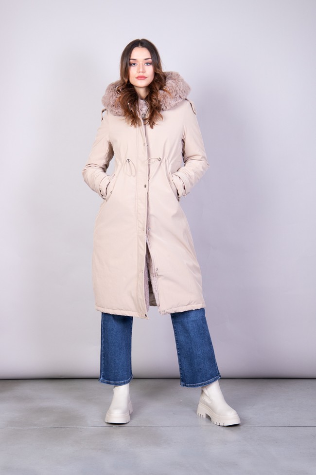 Ampio parka lucente da uomo, beige