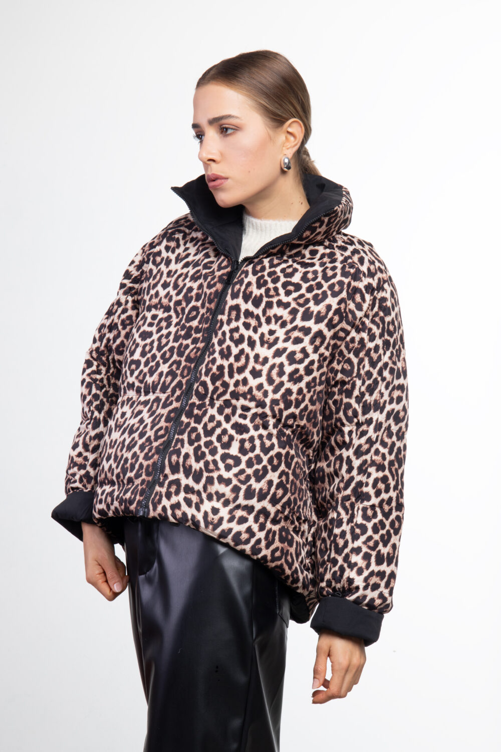 Piumino double face leopardato