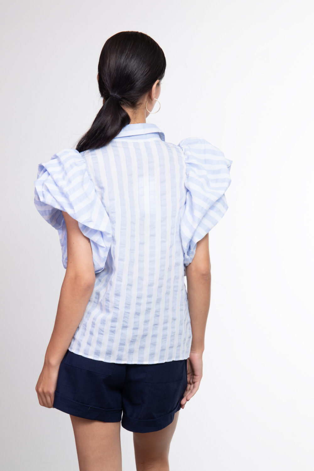 Camicia a Righe con Maniche Volant