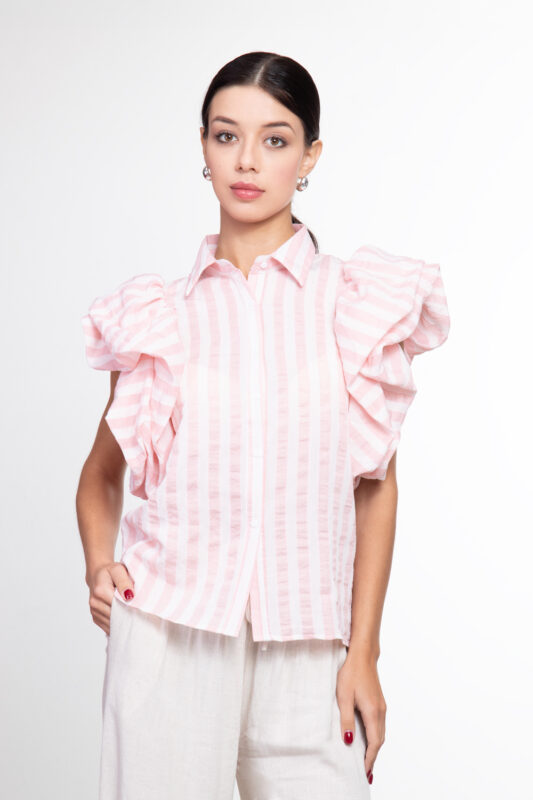 Camicia a Righe con Maniche Volant
