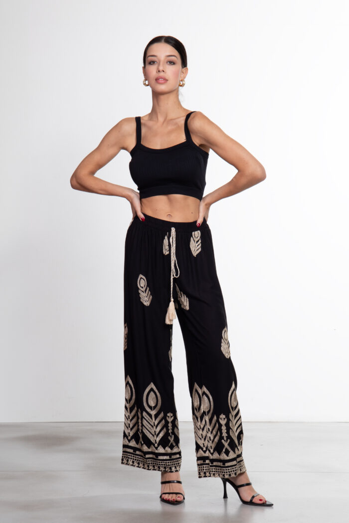 Pantalone con Ricami Dorati